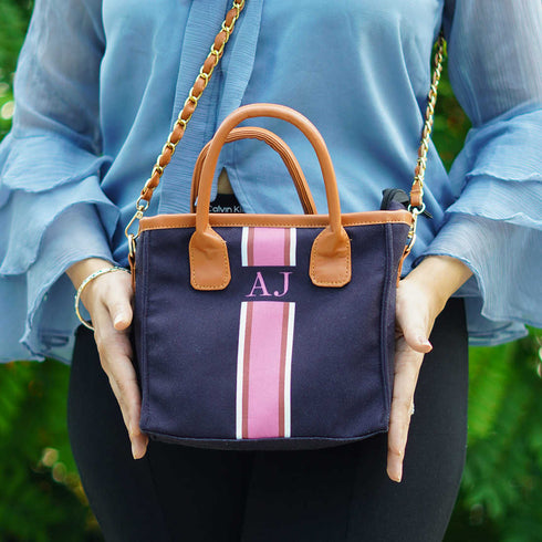 Luna Black Personalised Handbag - Uncommongifts.in